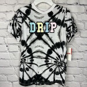 PRIME Threads DRIP Graphic Kids Tee Shirt White Black Tie Dye Size Small (8) NWT